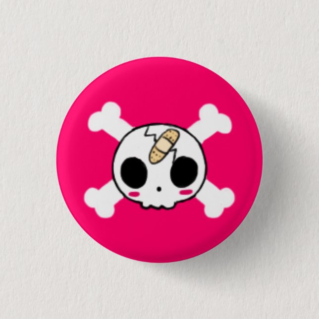 Skull with Band-aid 1 Inch Round Button (Front)