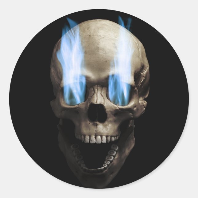 skull with blue flame classic round sticker (Front)