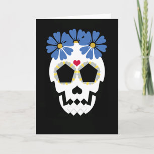 Skull With Blue Flowers Card