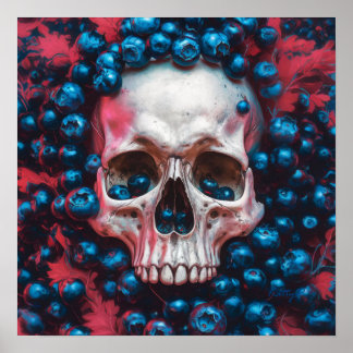 Skull with Blueberries Print Poster Wall Art