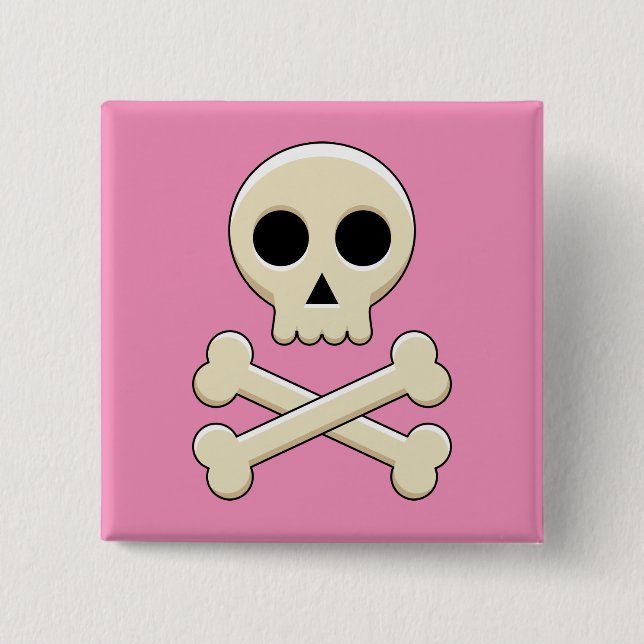 Skull with Bones 2 Inch Square Button (Front)