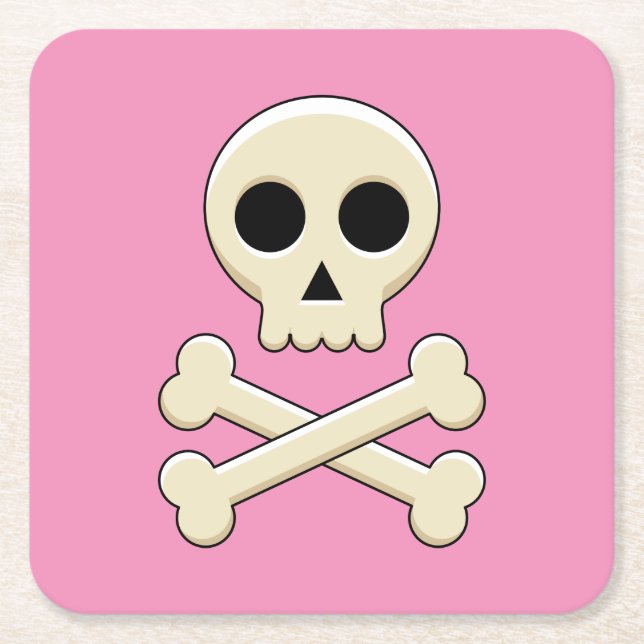 Skull with Bones Square Paper Coaster (Front)