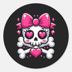 Skull with Bow Pink Girl Skull Halloween Classic Round Sticker