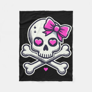 Skull With Bow Pink Girl Skull Halloween Fleece Blanket