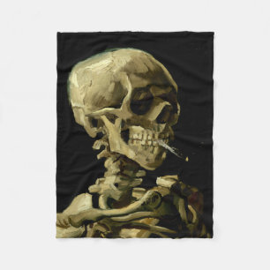 Skull with Burning Cigarette by Van Gogh Fleece Blanket