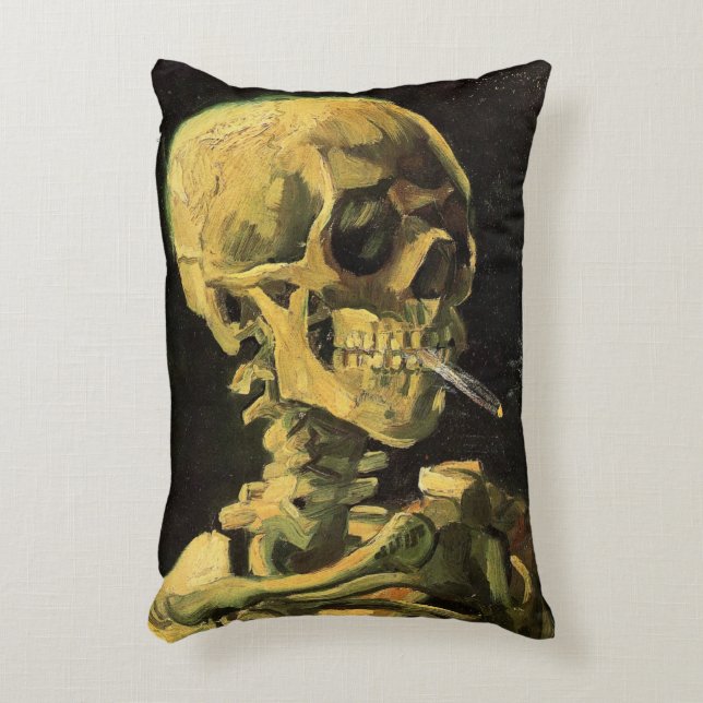 Skull with Burning Cigarette by Vincent van Gogh Accent Pillow (Front(Vertical))