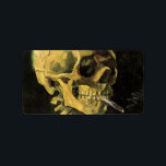 Skull with Burning Cigarette by Vincent van Gogh Label<br><div class="desc">Skull with Burning Cigarette by Vincent van Gogh is a vintage fine art post impressionism still life painting. A portrait of human skeleton smoking. Great image to use for anti-smoking products. Smoking kills 1, 000s every year, help someone to quit smoking today. Great image for Halloween or Día de los...</div>