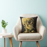 Skull with Burning Cigarette by Vincent van Gogh Throw Pillow<br><div class="desc">Skull with Burning Cigarette by Vincent van Gogh is a vintage fine art post impressionism still life painting. A portrait of human skeleton smoking. Great image to use for anti-smoking products. Smoking kills 1, 000s every year, help someone to quit smoking today. Great image for Halloween or Día de los...</div>