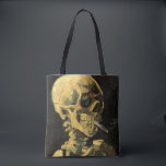 Skull with Burning Cigarette by Vincent van Gogh Tote Bag<br><div class="desc">Beautiful all-over-print tote bags! Available in two styles and two sizes! Skull with Burning Cigarette by Vincent van Gogh is a vintage fine art post impressionism still life painting. A portrait of human skeleton smoking. Great image to use for anti-smoking products. Smoking kills 1, 000s every year, help someone to...</div>