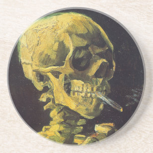 Skull with Burning Cigarette Coaster