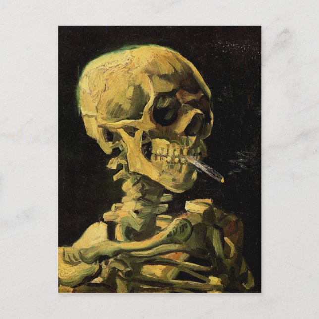 Skull with Burning Cigarette Van Gogh Fine Art Postcard (Front)