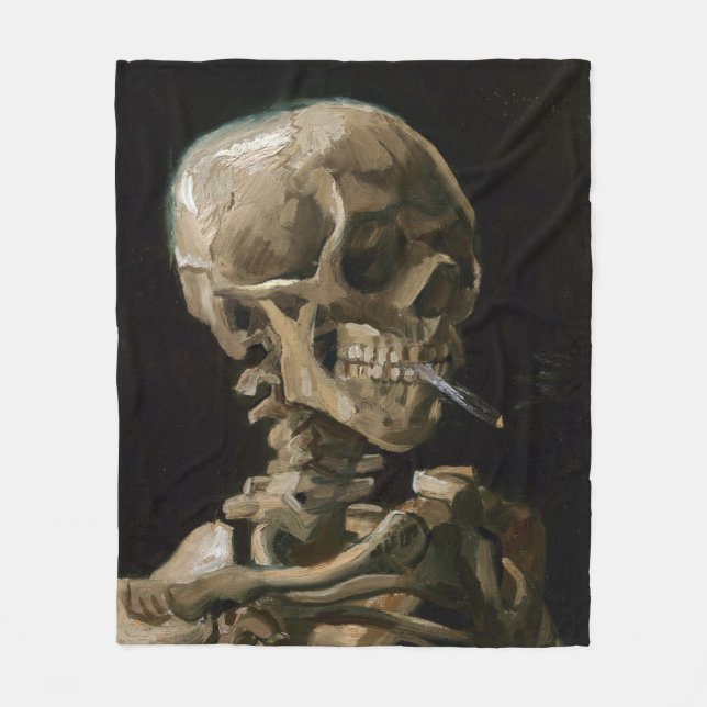Skull with Burning Cigarette Vincent van Gogh Art Fleece Blanket (Front)