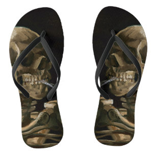 Skull with Burning Cigarette Vincent van Gogh Art Flip Flops
