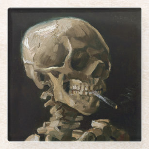Skull with Burning Cigarette Vincent van Gogh Art Glass Coaster
