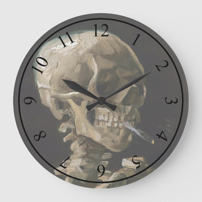 Skull with Burning Cigarette Vincent van Gogh Art Large Clock (Front)