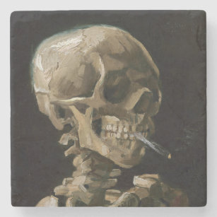 Skull with Burning Cigarette Vincent van Gogh Art Stone Coaster