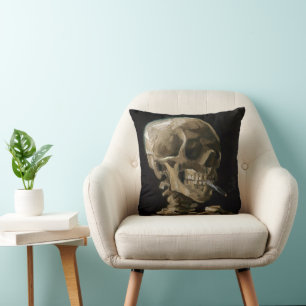 Skull with Burning Cigarette Vincent van Gogh Art Throw Pillow