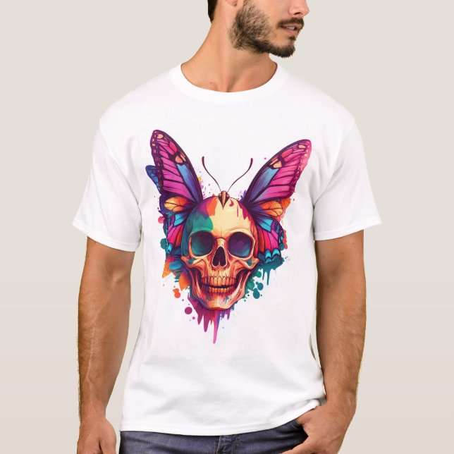 Skull with Butterfly Wings T-Shirt (Front)