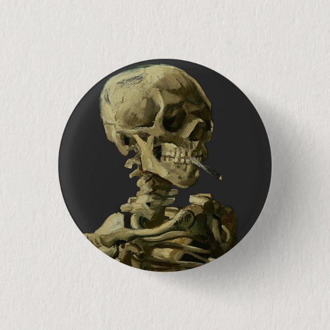 Skull with Cigarette by Van Gogh 1 Inch Round Button (Front)