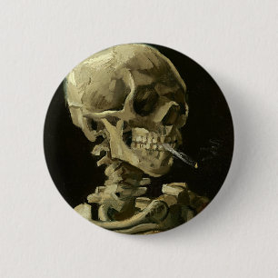 Skull with Cigarette by Van Gogh 2 Inch Round Button