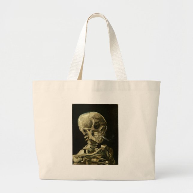 Skull with Cigarette by Van Gogh Large Tote Bag (Front)