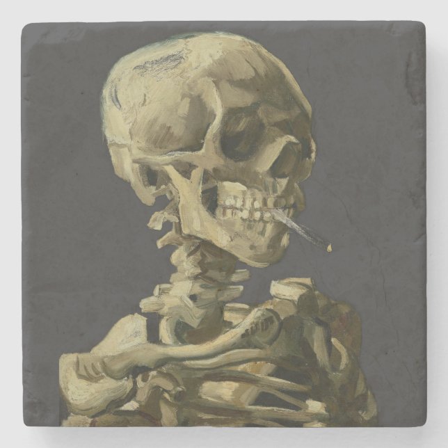 Skull with Cigarette by Van Gogh Stone Coaster (Front)