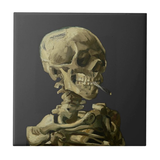 Skull with Cigarette by Van Gogh Tile (Front)