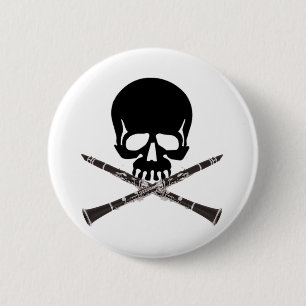 Skull with Clarinets and Crossbones 2 Inch Round Button