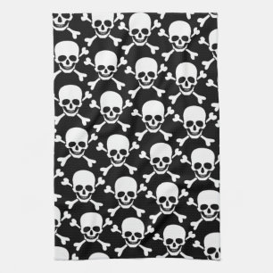 Skull with cross bones skull on black background kitchen towel