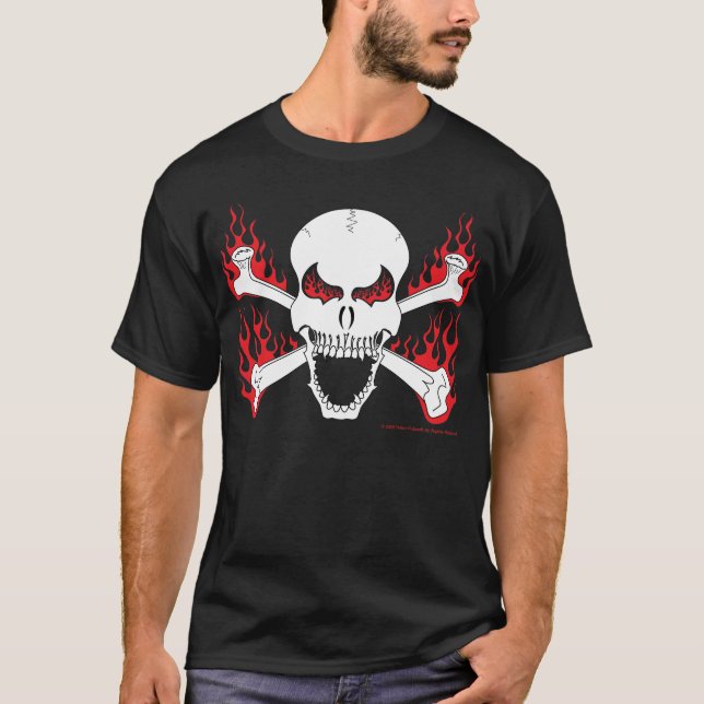Skull with Crossed Bones and Flames Men's T-Shirt (Front)