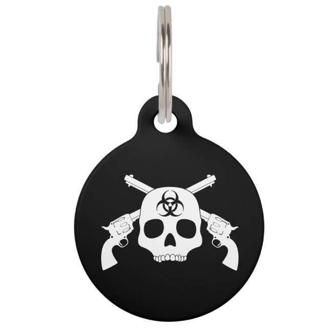 Skull with Crossed Guns Pet Tag (Front)