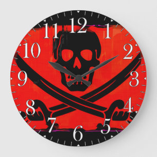 Skull with Crossed Swords Creepy Artwork Large Clock