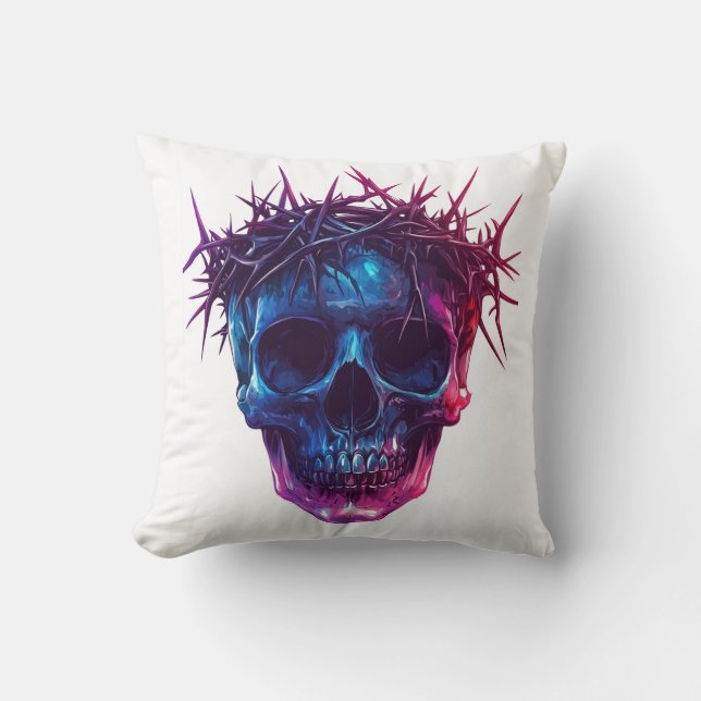Skull with Crown of Thorns Throw Pillow (Front)