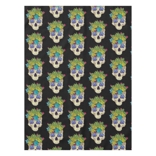 Skull with Crystals and Succulents Tablecloth (Front)