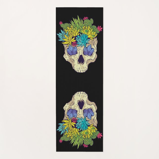 Skull with Crystals and Succulents Yoga Mat (Front)