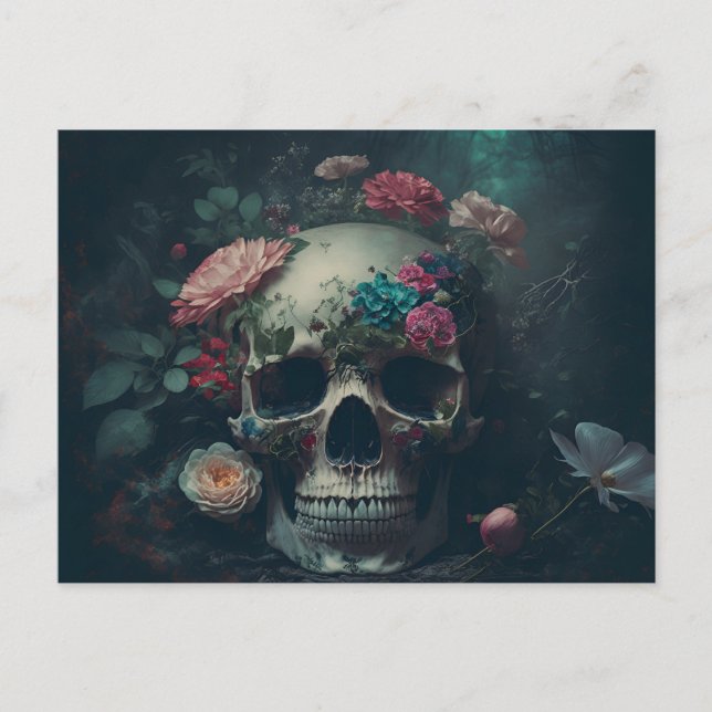 skull with decorative flowers postcard (Front)