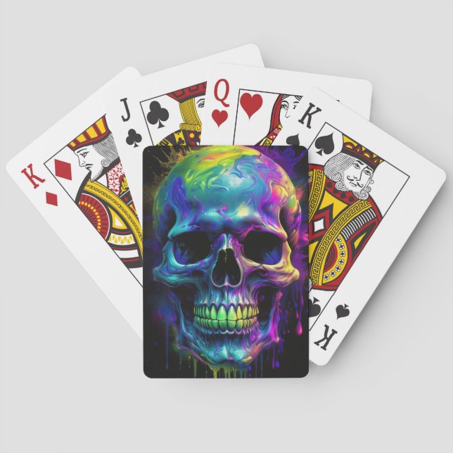 Skull with dripping rainbow paint playing cards (Back)