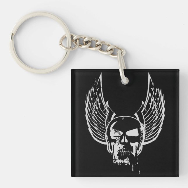 Skull with Ethereal Wings Keychain (Front)