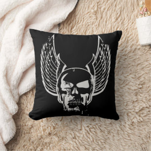 Skull with Ethereal Wings Throw Pillow