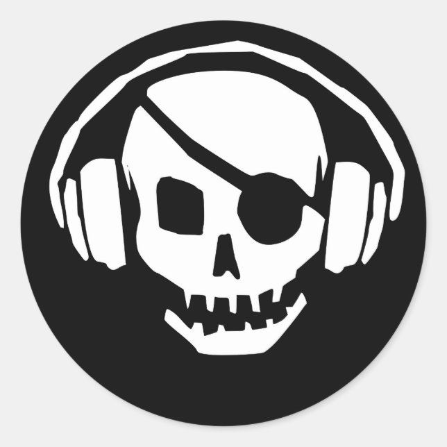 Skull with eye patch and headphone Sticker (Front)