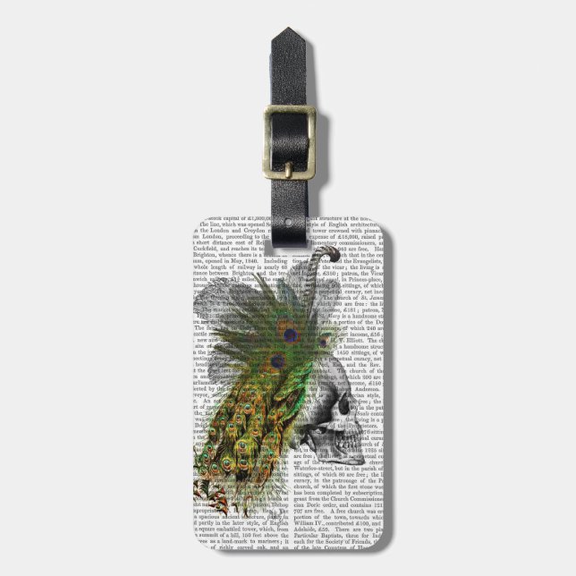 Skull With Feather Headress Luggage Tag (Front Vertical)