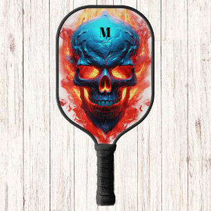 Skull with Flames Modern Monogram Pickleball Paddle