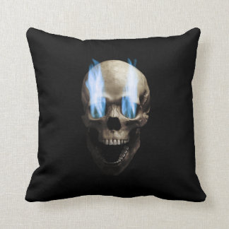 Skull with flaming eyes throw pillow
