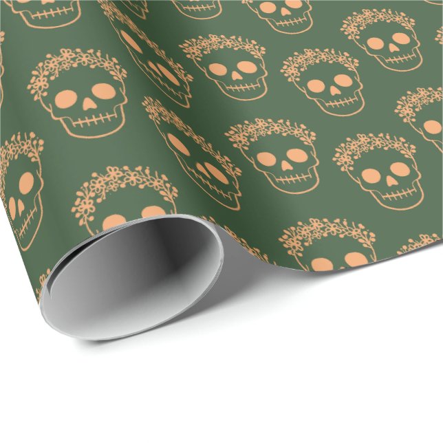 Skull with Flower Wreath Wrapping Paper (Roll Corner)