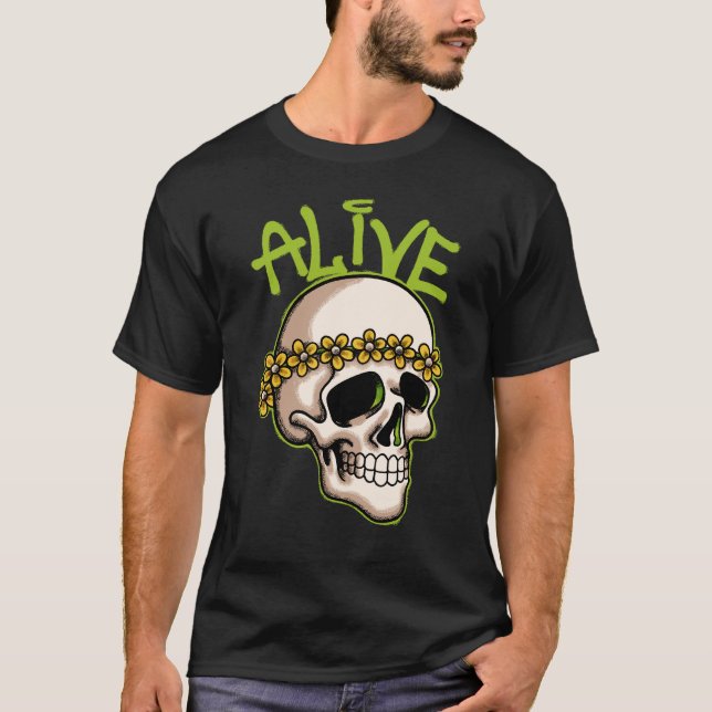 Skull with Flowers streetwear T-Shirt (Front)