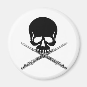 Skull with Flutes as Crossbones Magnet