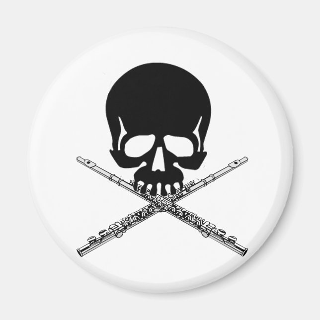 Skull with Flutes as Crossbones Magnet (Front)