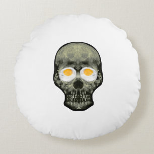 Skull with Fried Egg Eyes Round Pillow
