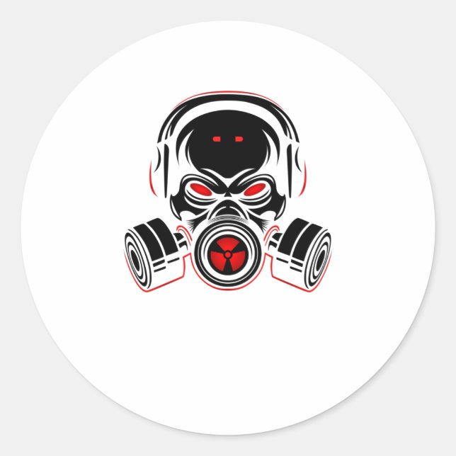 Skull with gas mask classic round sticker (Front)