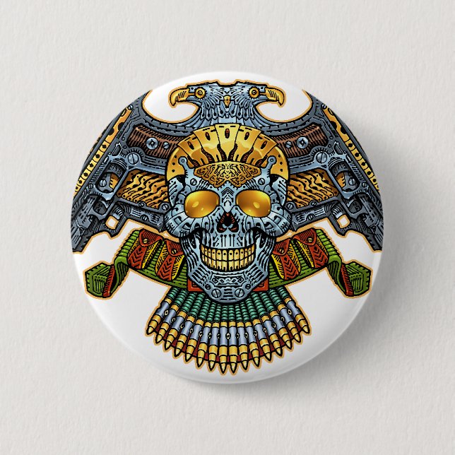 Skull with Guns and Bullets by Al Rio 2 Inch Round Button (Front)